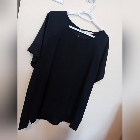 AK Urban Black Blouse‎ Dark Gray Sleeves Sheer Top Keyhole Back Womens 50 (XXL) - Picture 4 of 9